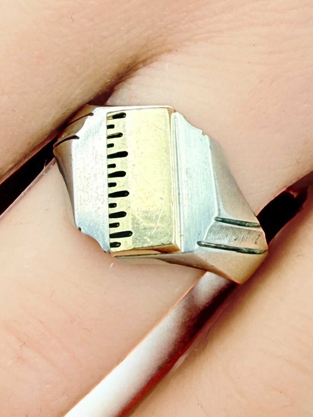 Vintage Marked 10K Gold Sterling Silver Industrial Modernist  Ring Sz 9.25